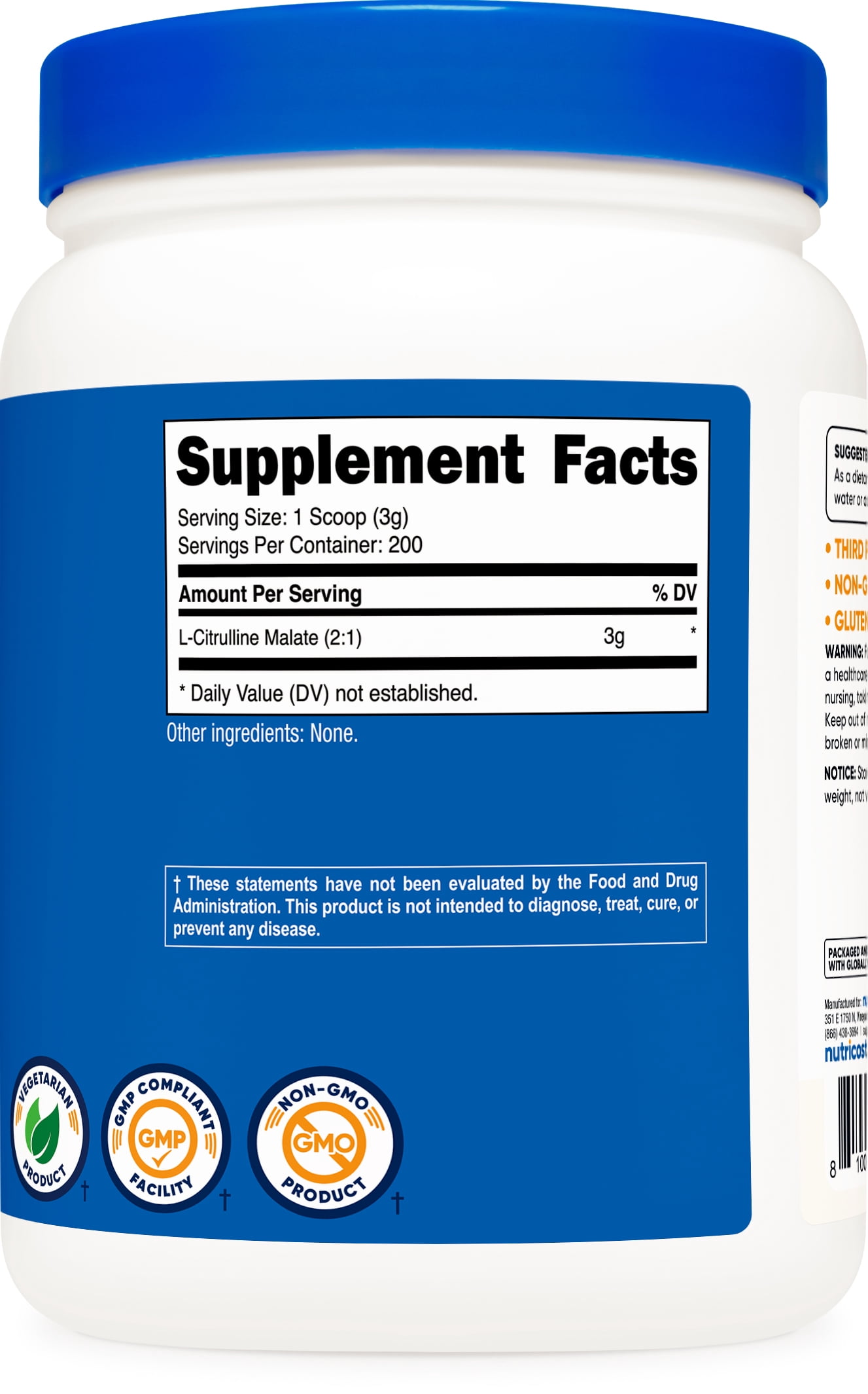 Nutricost L-Citrulline Malate (2:1) Powder (600 Grams) - Pre-Workout Supplement