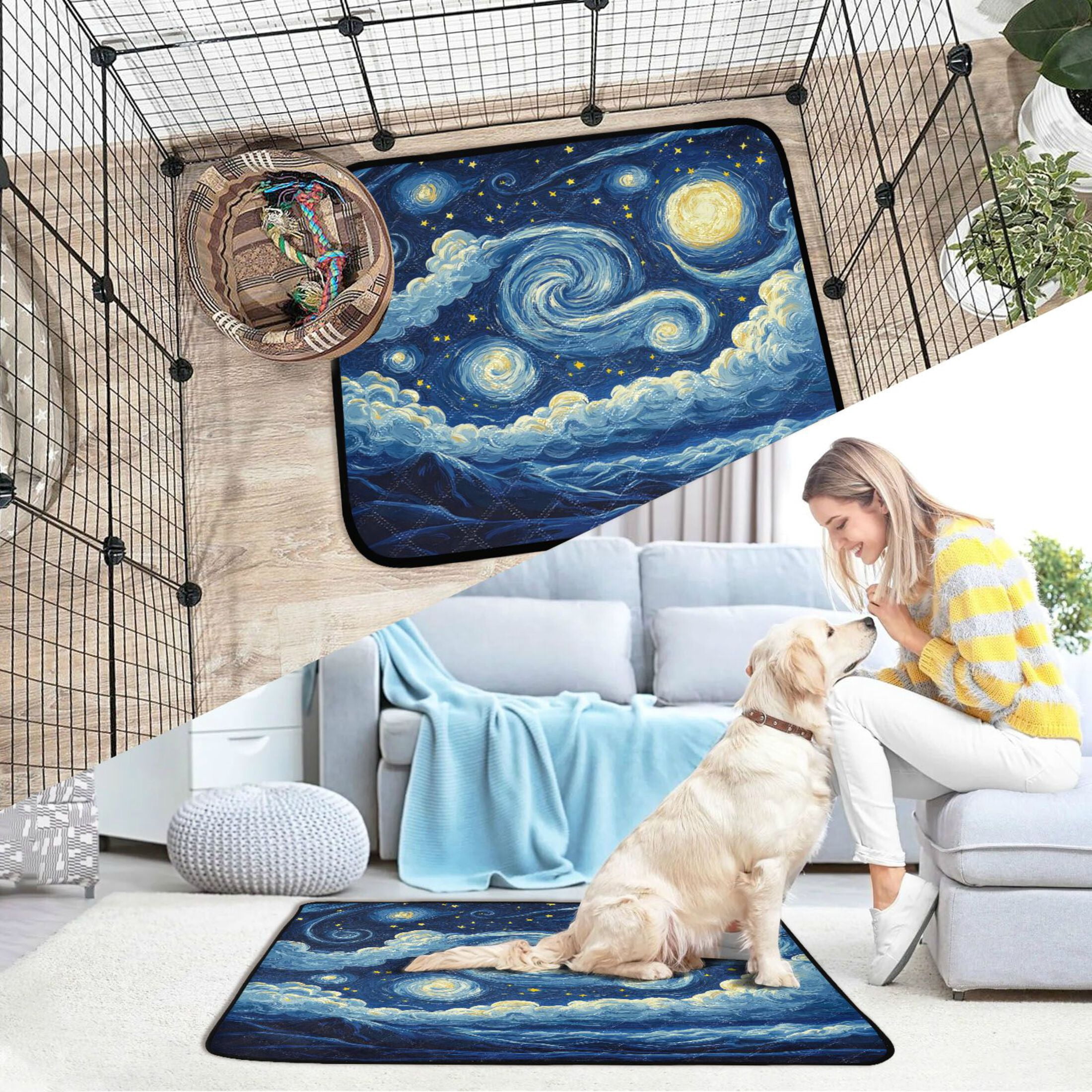 Qxltty Starry Night Cat litter Pads Pet Set of 3 Diaper Mats Center Anti-leakage Layer Absorbent Soft and Comfortable