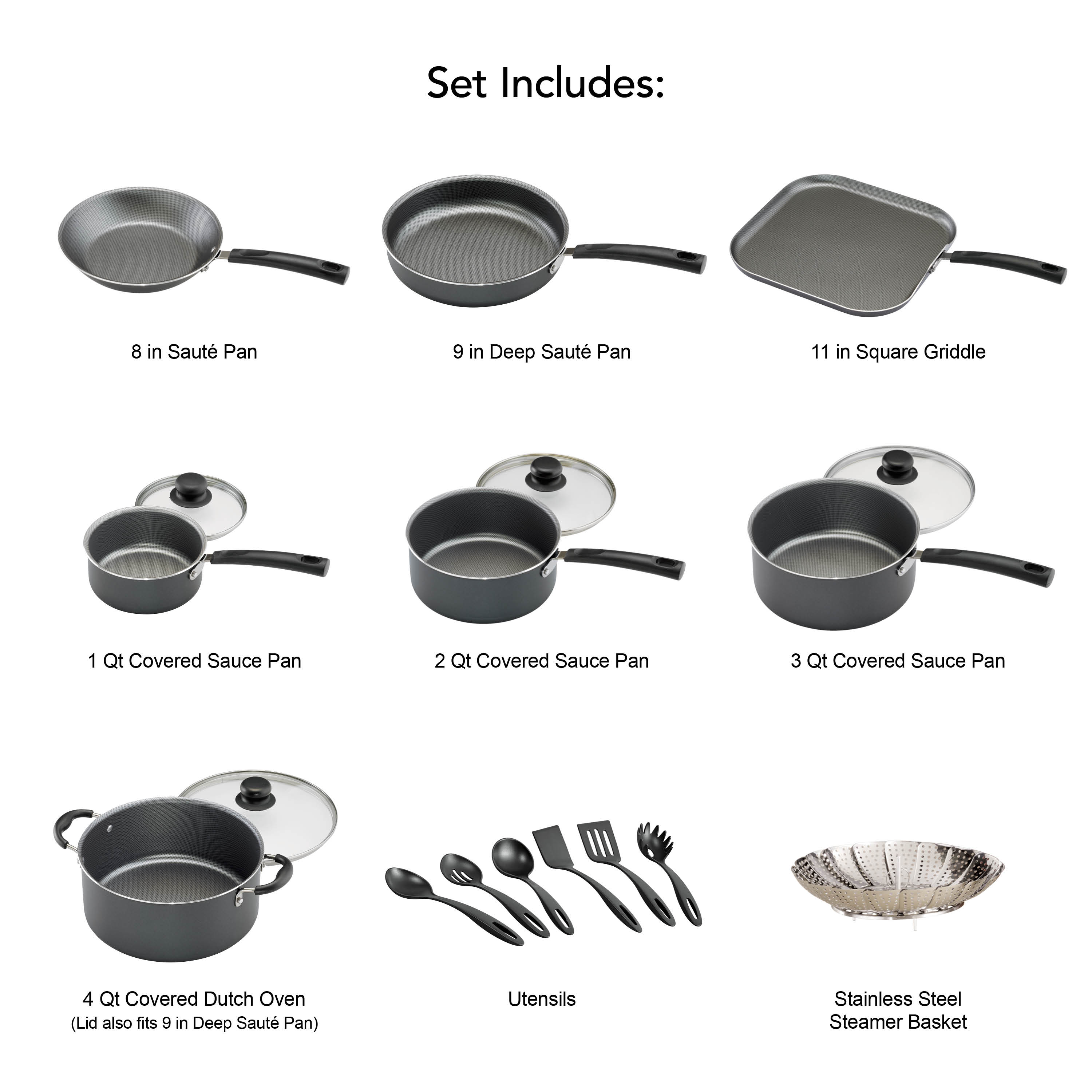 Tramontina Primaware 18 Piece Non-stick Cookware Set, Steel Gray - image 5 of 27