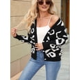 thumbnail image 5 of Women'S Leopard Print Cardigan V Neck Long Sleeve Color Block Button Down Sweater Outwear Black XL, 5 of 8