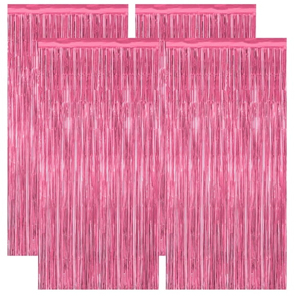 4 Pack Pink Party Decorations, 3.28 FT x 7.05 FT Pink Backdrop, Metallic Tinsel Backdrop Fringe Curtains Backdrop Curtains, Photo Backdrop Party Supplies Birthday Party Decorations