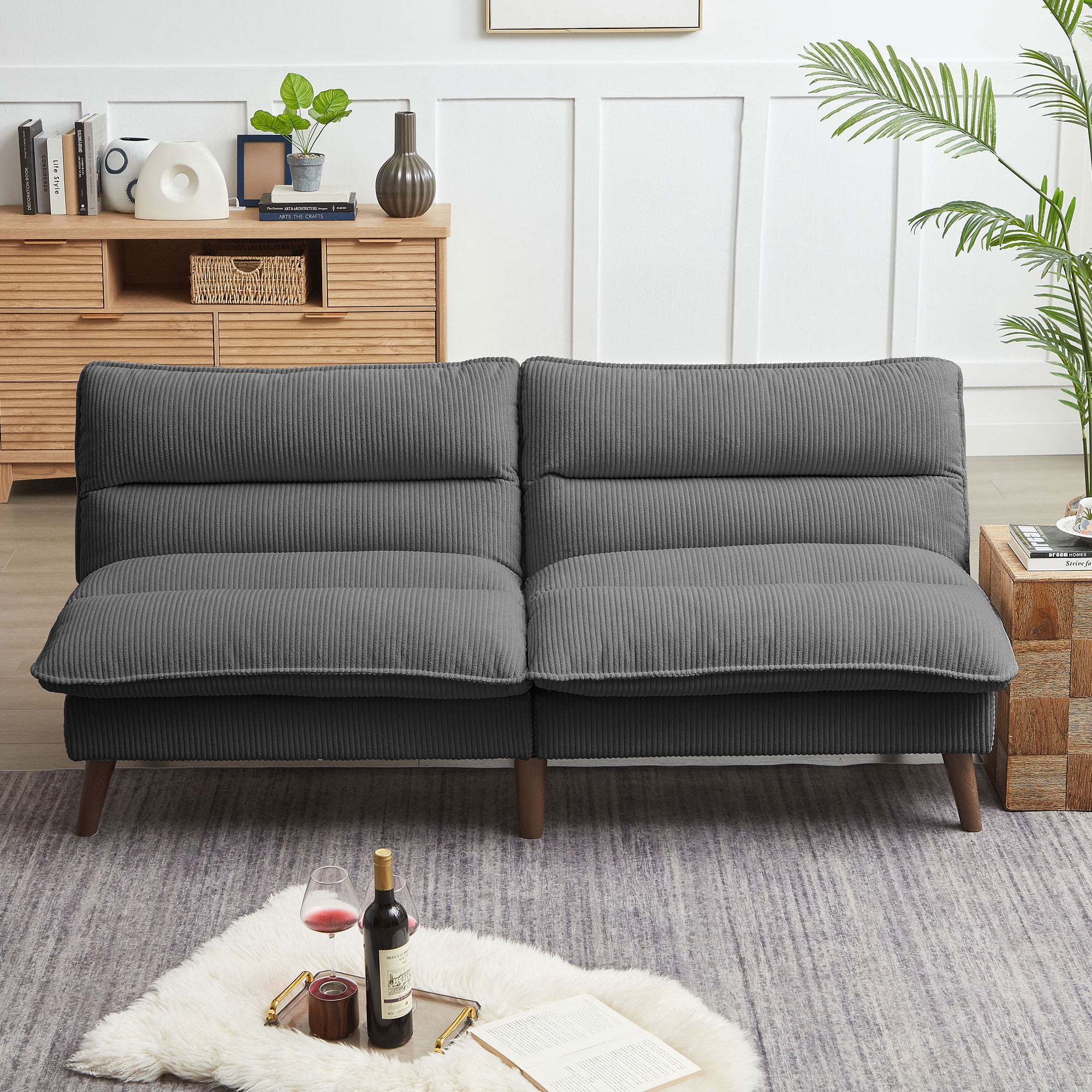 Pingliang Home 72" Futon Convertible Sofa Bed,Modern Linen Loveseat Sleeper Sofa Couch for Living Room Apartment Dorm Bedroom Office Studio,Dark Gray
