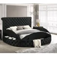 thumbnail image 4 of 1pc Glam King Tufted Headboard Upholstered Storage Round Bed Black Bedroom Furniture, 4 of 6