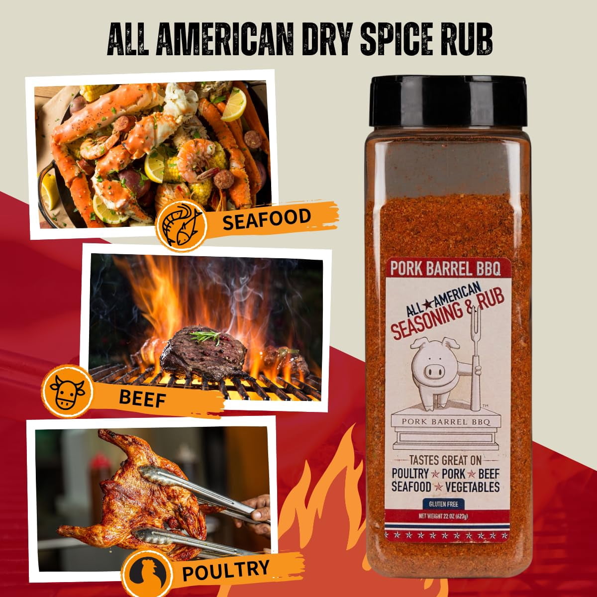 Pork Barrel BBQ All American Spice Seasoning Mix, 22 Ounce - All Purpose Rub, Gluten Free Rub , Keto Rub, No Sugar