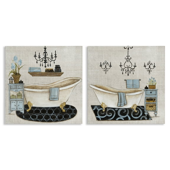 Stupell Industries Blue Relaxation Bathroom 2 Piece Canvas Wall Art Set, design by Janet Tava, 24 x 24