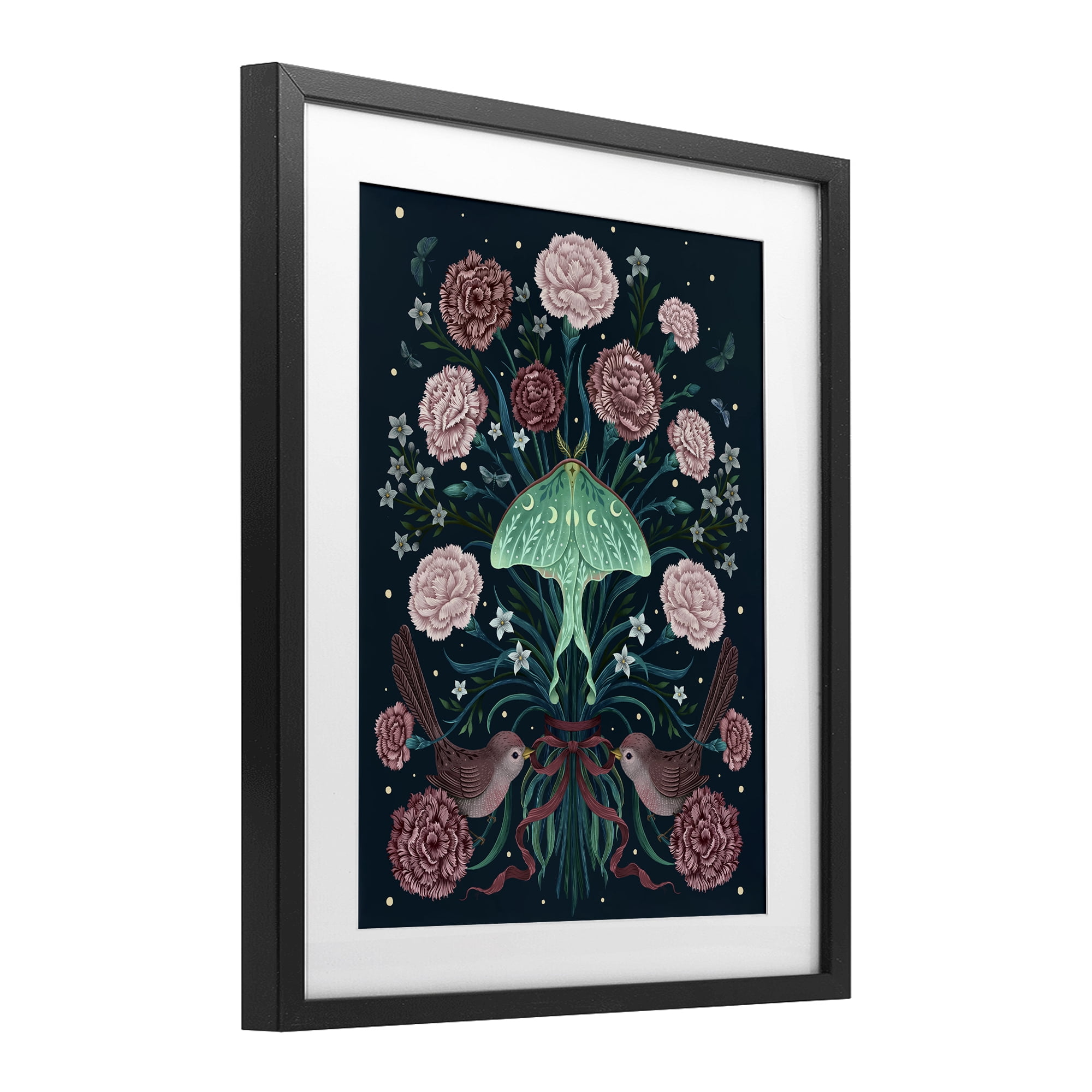 Stupell Industries January Carnations & Moth Black Framed Print Under Glass, design by Episodic Drawings
