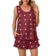 thumbnail image 1 of Women Heart Print Ruffle Pajamas Set Crewneck Tank Top Slant Pocket Shorts 2 Piece Sleepwear Loungewear Burgundy XXL, 1 of 6