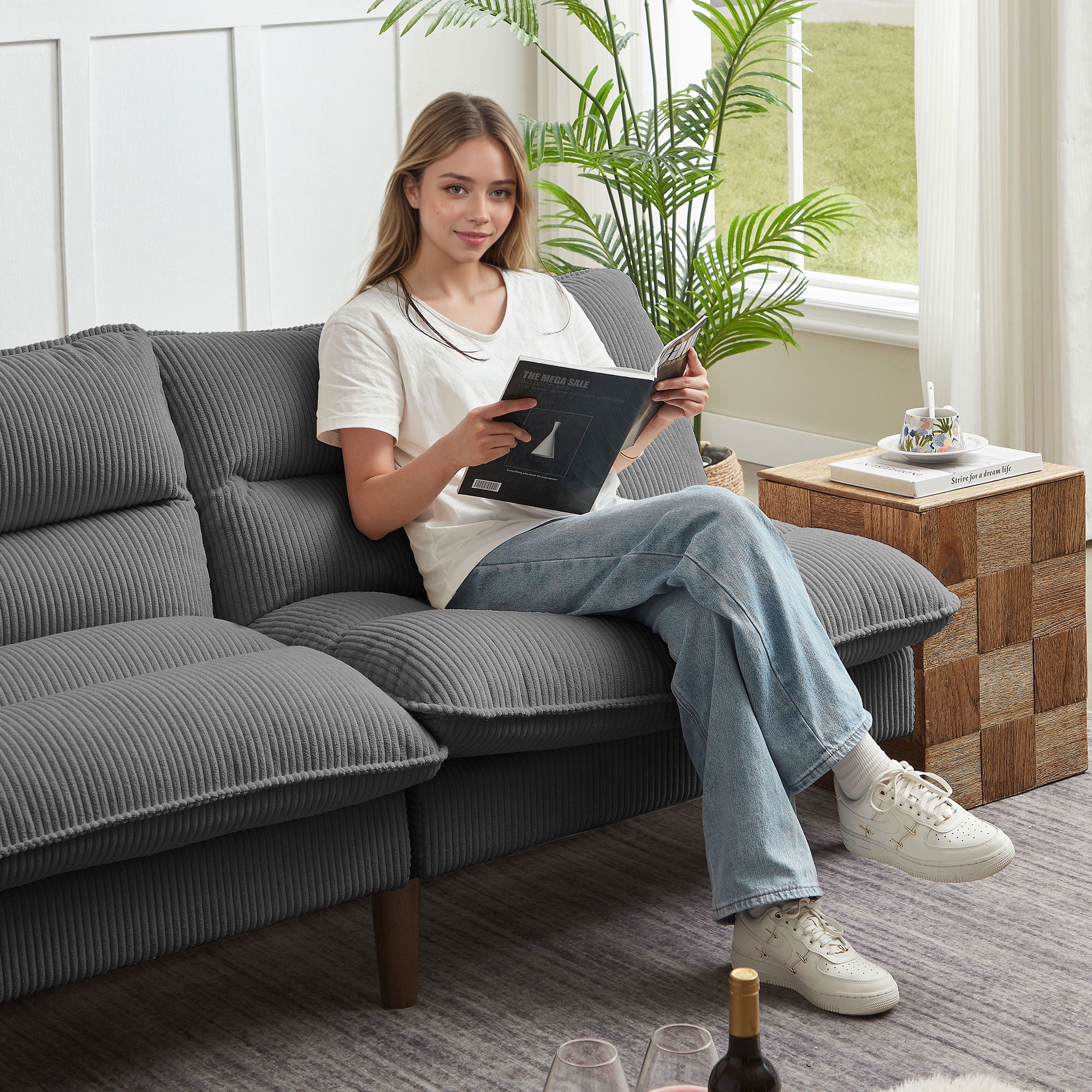 Pingliang Home 72" Futon Convertible Sofa Bed,Modern Linen Loveseat Sleeper Sofa Couch for Living Room Apartment Dorm Bedroom Office Studio,Dark Gray