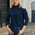 thumbnail image 2 of Womens Turtleneck Sweaters Sexy Cold Shoulder Knitted Tops Long Sleeve Solid Color Slim Fit Ribbed Knit Shirt (Dark Blue S), 2 of 4