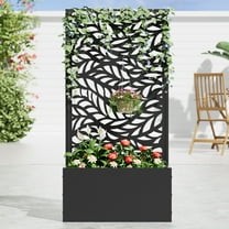 MAYEERTY Outdoor Black Metal Planter Box with Trellis for Climbing Plants, Raised Garden Bed, Flowing Leaf Pattern,24×11×47"