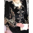 thumbnail image 2 of Blusa asimétrica de terciopelo Vintage para mujer, Tops elegantes con bordado Floral, cuello en V profundo, cintura delgada, Peplum, diseño de manga larga, 2 of 4
