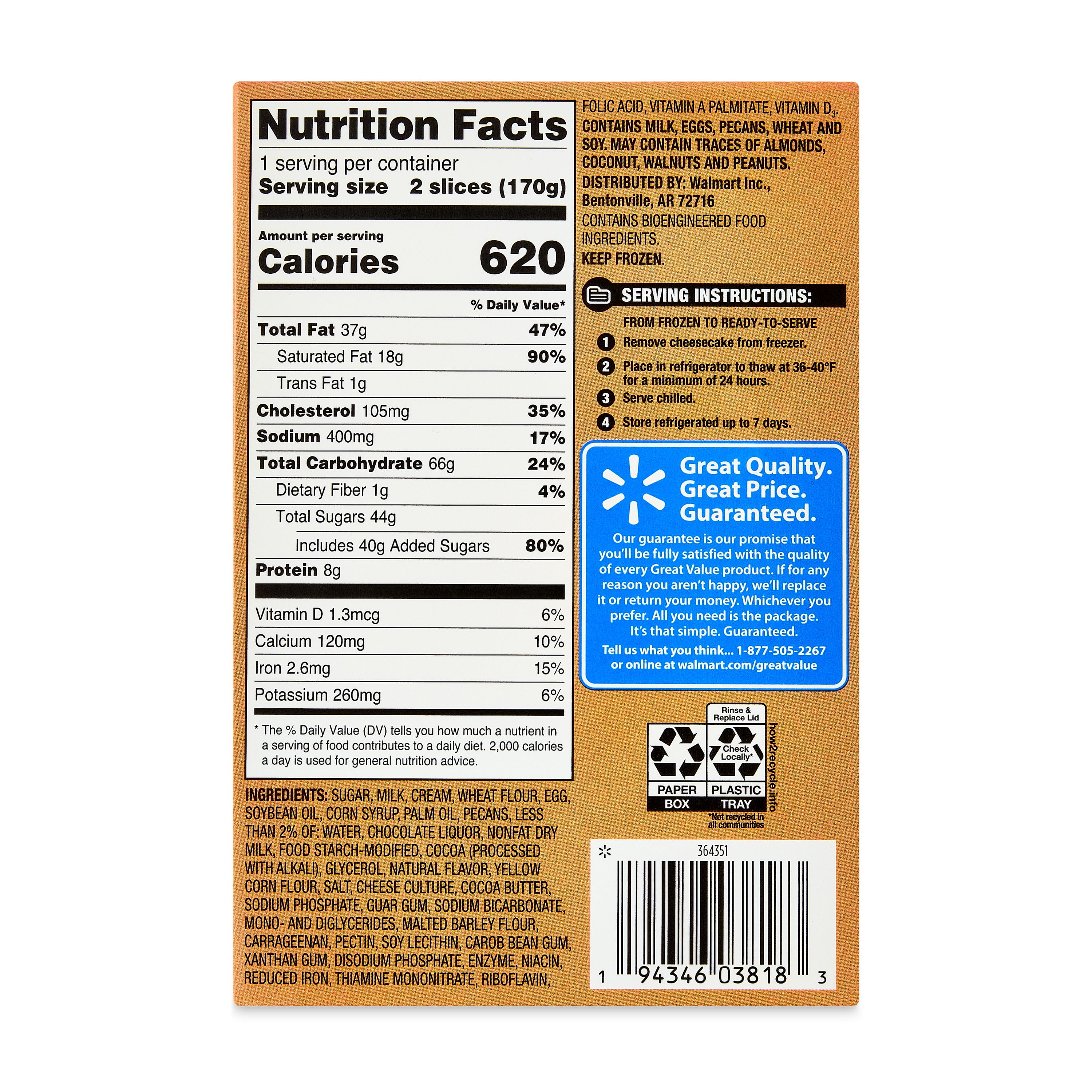 Great Value Turtle Cheesecake, 6 oz, 2 Count