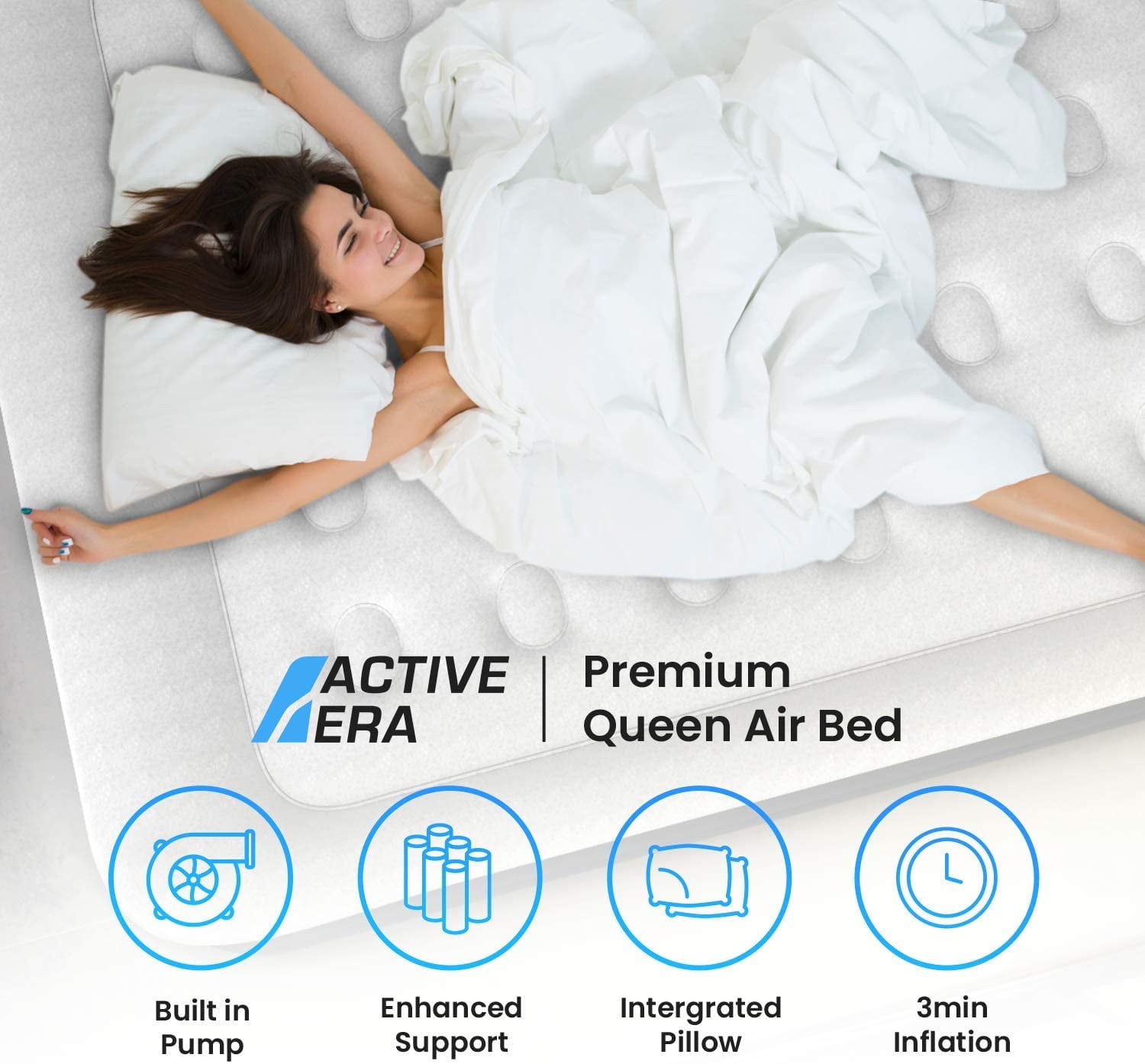 Active Era Air Mattress with Built-in Pump - Puncture Resistant Air Bed  with Waterproof Flocked Top - Elevated Inflatable Mattress Queen, Single,  Twin