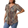 thumbnail image 3 of Womens Plus Size Tunic Tops Summer Short Sleeve V Neck Floral Blouse Casual Loose Fit Pleated Button Down Dressy T Shirts for Work, Travel & Everyday Wear, 3 of 6