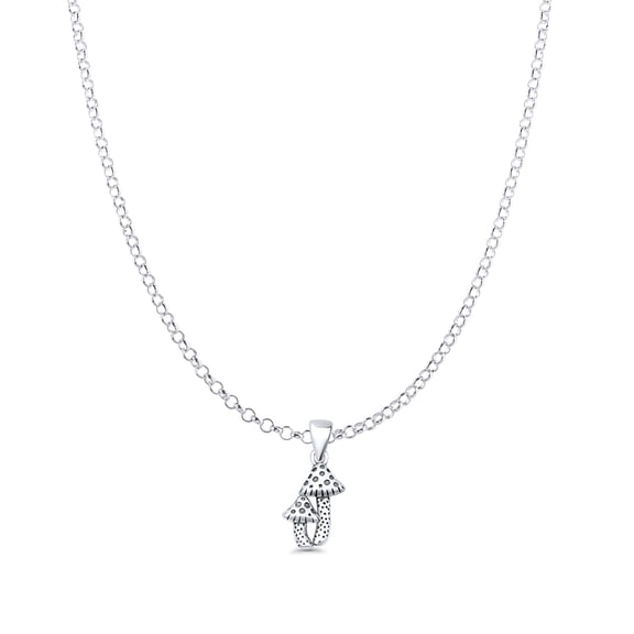 7" Long 1.8mm Rolo Chain- Mushroom Pendant Necklace Oxidized Vintage Style 925 Sterling Silver 13mm Pendant Gift For Her