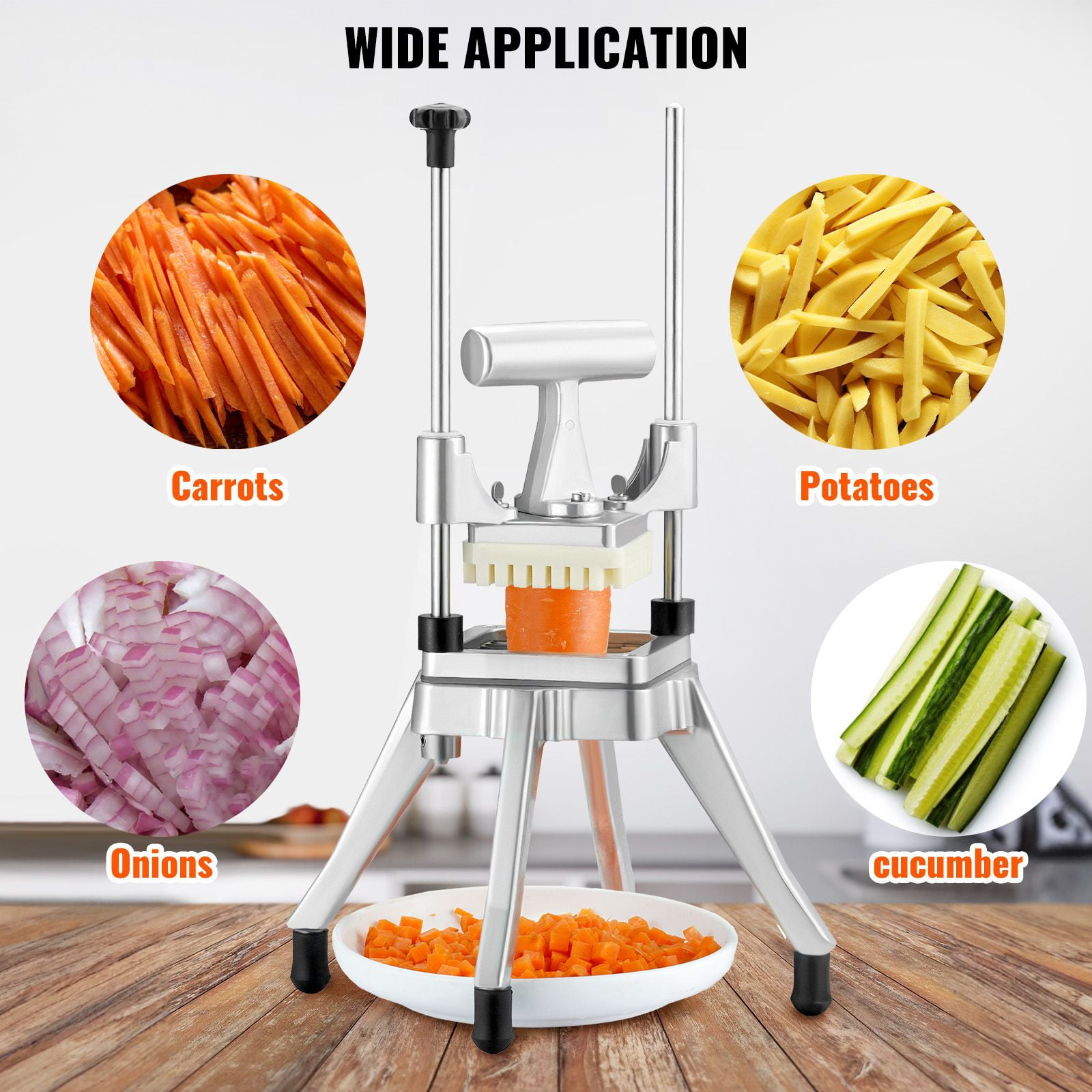 Commercial Vegetable Chopper with 3/8" Blade, Heavy-Duty Stainless Steel & Aluminum, Ergonomic Handle, 4 Non-Slip Feet for Restaurant Home
