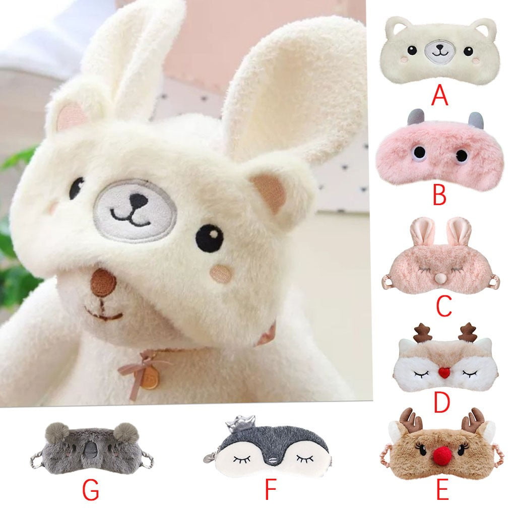 Multicolor Sleeping Mask for teen Useful Cute Eye Mask Plush Cartoon Style Silk Feeling Plush Eye-Shade Cover Blinder One Size