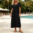thumbnail image 4 of Bxsruta Womens Casual Maxi Dress Short Sleeve Scoop Neck Loose Flowy T-Shirt Dresses with Pockets, 4 of 7