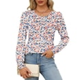 thumbnail image 4 of MOMOFEEL Pleated Blouses for Women Puff Long Sleeve Tunic Tops Dressy Casual Shirts For Spring or Summer (M9011 Pink Floral XL), 4 of 5