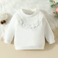 thumbnail image 2 of SUXIAN Girls Sweatshirt Solid Color with Ruffles Lace Trim Pullover for Toddler Cute Wear White 12-18 Months, 2 of 6