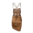 thumbnail image 2 of Franhais Women Close-fitting Boat Neck Dress, Solid Color Sleeveless Spaghetti Strap One-piece, S/ M/ L/ XL, 2 of 6