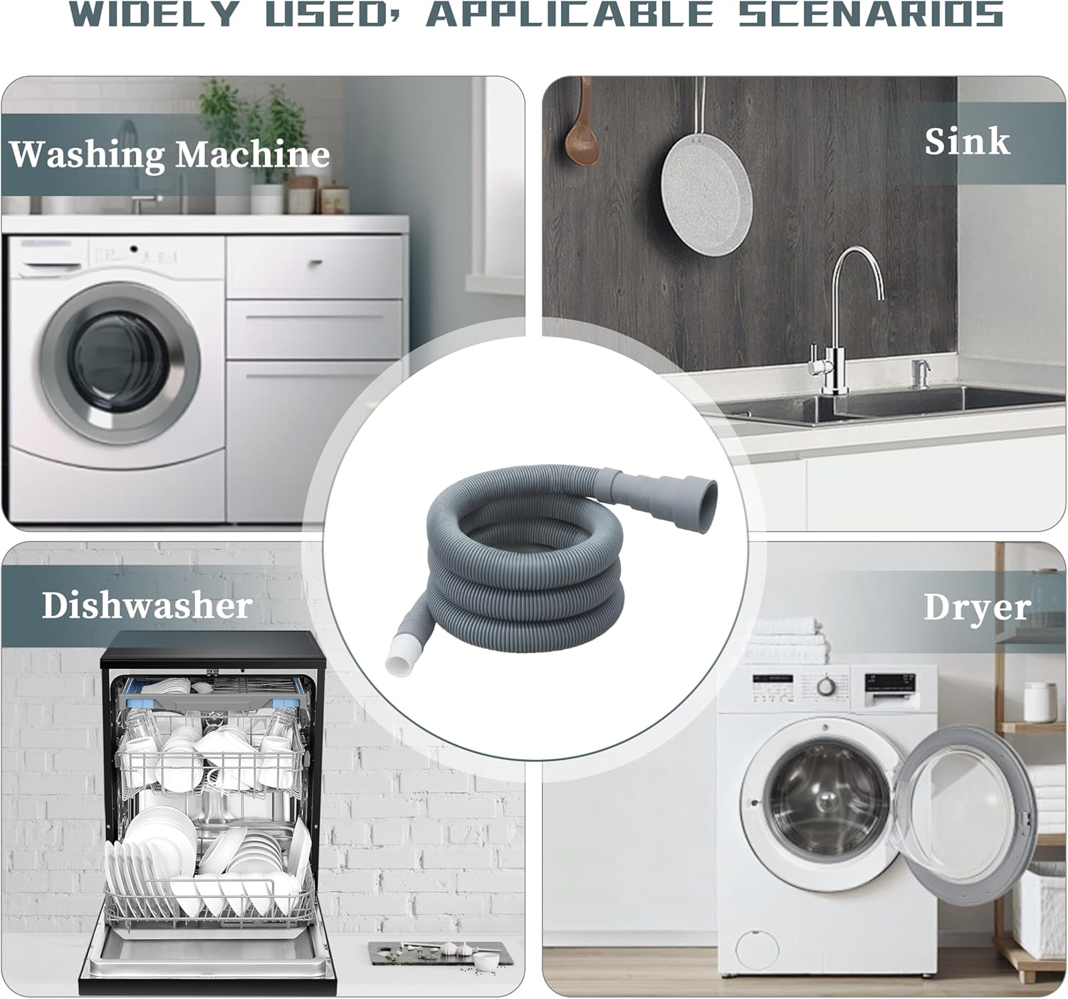 10 Feet Washing Machine Drain Hose, Universal Drain Hose Extension Kit for Washer, Dishwasher, Dehumidifier, Flexible Discharge Hose for LG/GE/Samsung, Fit up to 1-1/2 Inch Drain Outlets