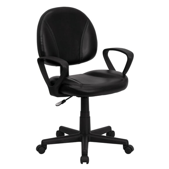Flash Furniture Ronald Mid-Back Black LeatherSoft Swivel Ergonomic Task Office Chair with Back Depth Adjustment and Arms
