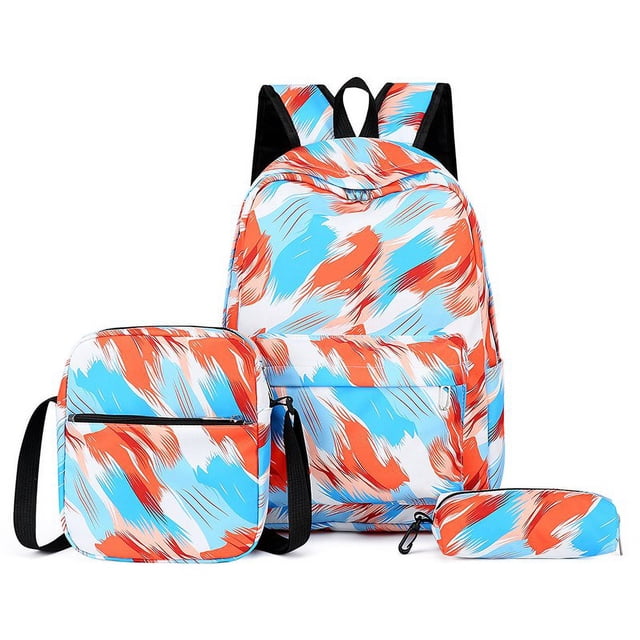 AMERTEER 3Pcs Tie-Dye Backpack for Student Bookbag Set with Lunch Box Pencil Case(Purple)