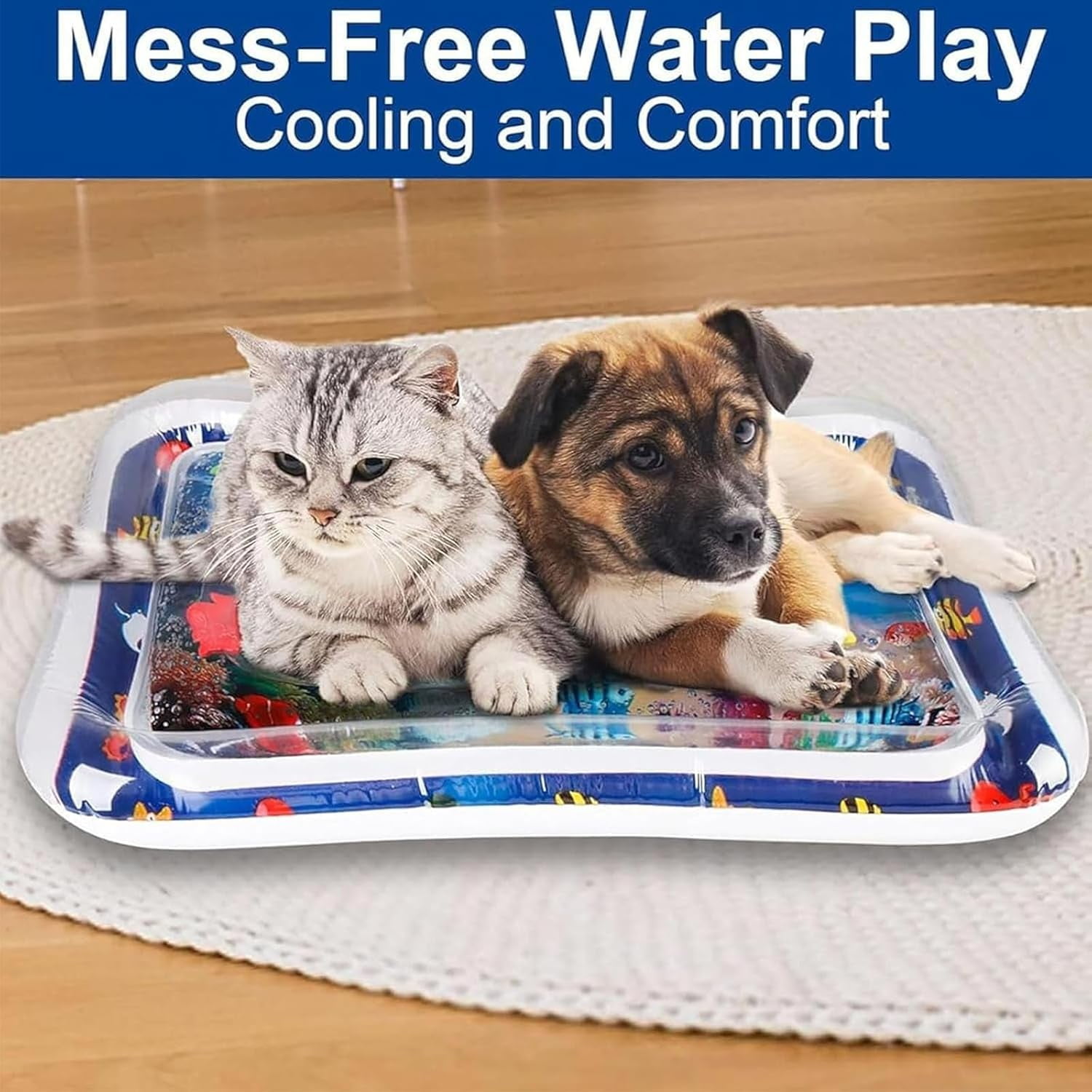 Glow Pad for Cats,  Multi-color Lighted Cat Water Play Mat with Floating Fish, Motion-Activated Glowpad for Cat, Thickened Leak-Resistant Pet Interactive for Indoor Play