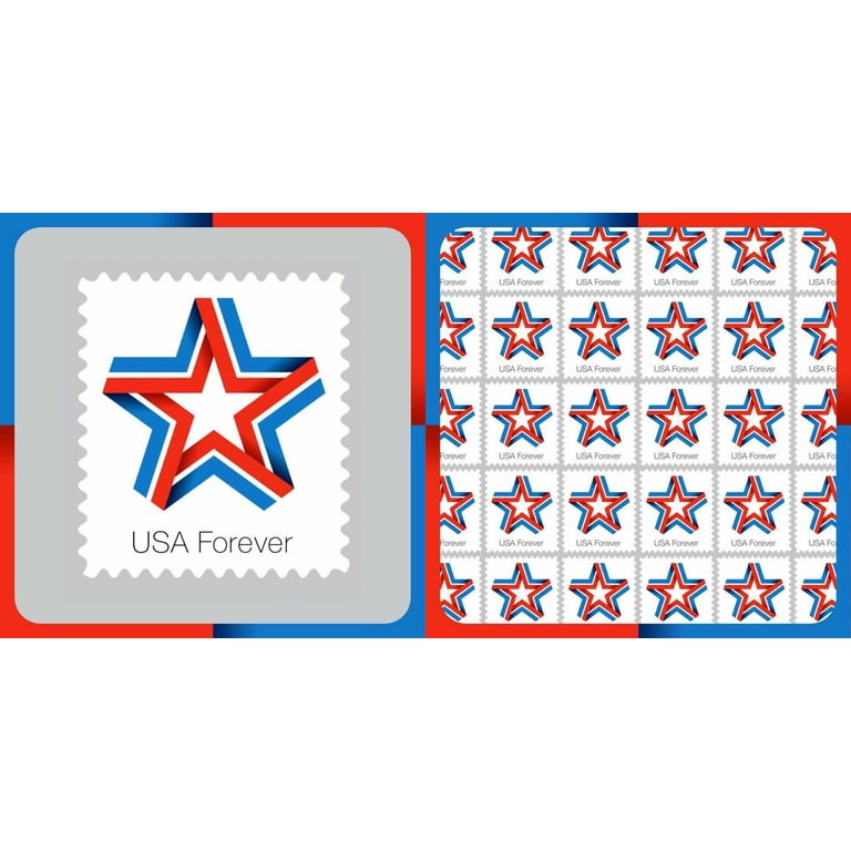 USPS Star Ribbon Strip of 100, First-Class Forever Postage Stamps, Patriotic Flag, White