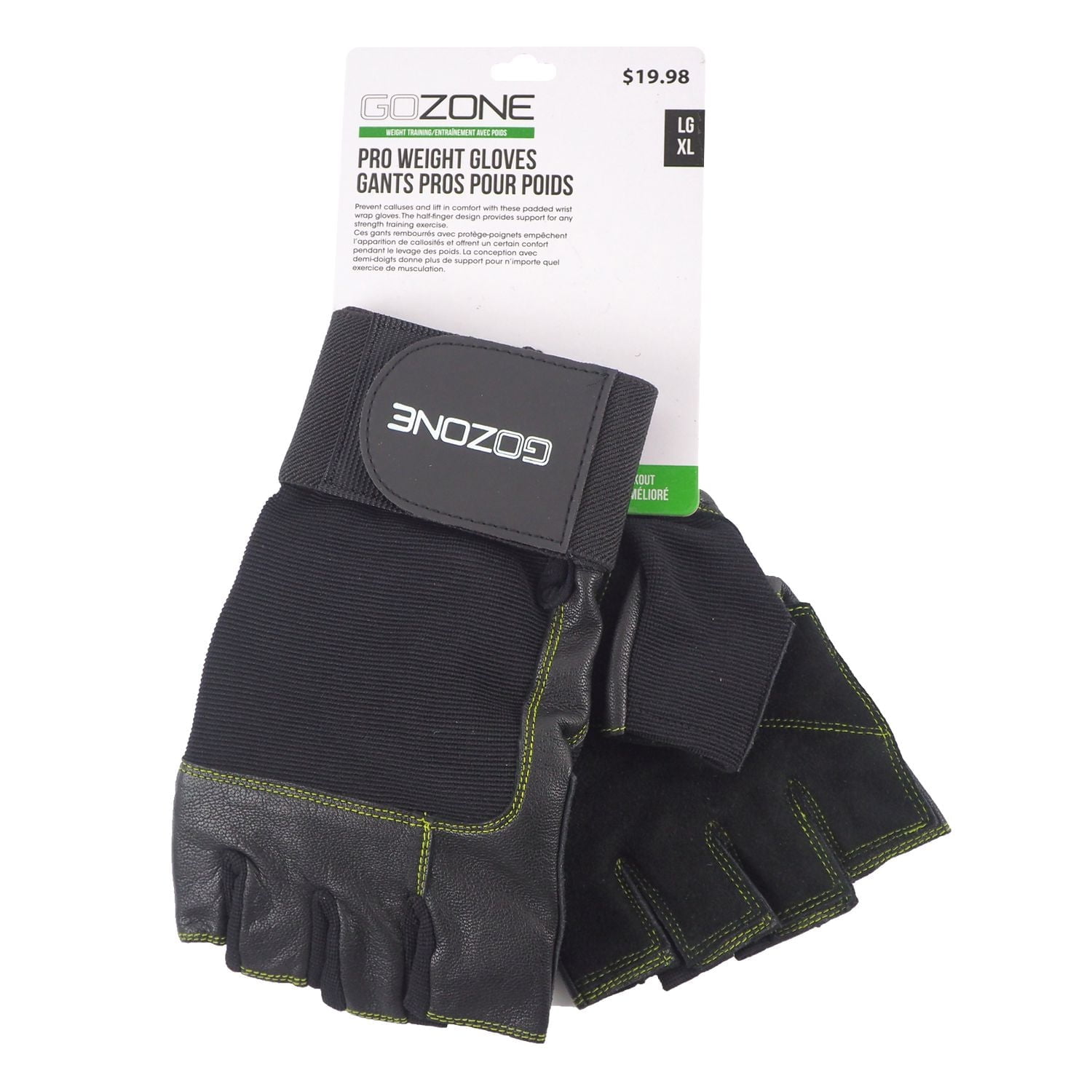 Gants de musculation PRO GoZone – Style protège-poignets – G/TG – Noir/vert citron Avec rembourrage mousse