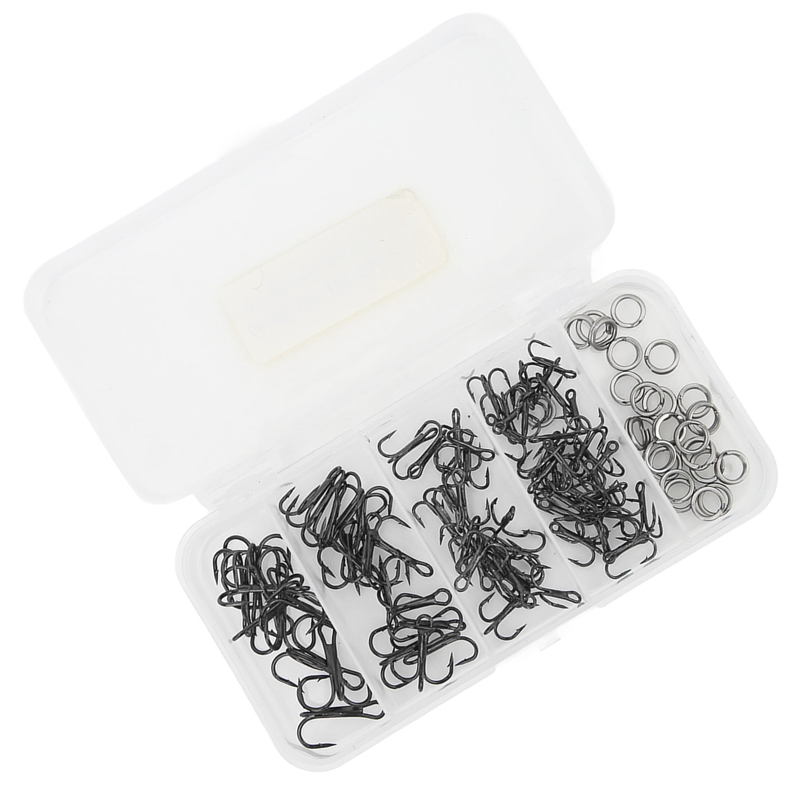 100pcs Treble Fishing Hooks and Double Ring High Carbon Steel Triple Barbed Hook Fishing Accessories with Storage Box Black