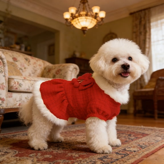 Elegant Winter Dress Cozy Warm Apparel with Bowknot Soft Knitted Fabric Fashionable Puppy Outfit for Small Medium