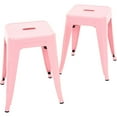 thumbnail image 6 of 18 Inch Industrial Metal Bar Stools Set of 2, Stackable Indoor/Outdoor Stackable Kitchen Dining Chair, Backless Kitchen Short Stools (Pink), 6 of 11