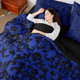 thumbnail image 3 of Homewish Boho Damask Skull Twin Bedding for Kids, Royal Blue Gothic Halloween Bedding Comforter Set, Black Reversible, 7pcs, 3 of 7