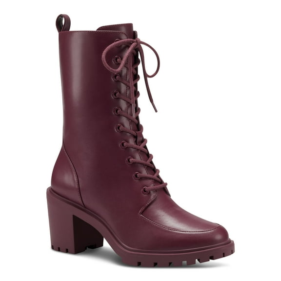 ALFANI Womens Burgundy Lace Up Pull Tab Goring Lug Sole Blaire Round Toe Block Heel Zip-Up Booties 7 M