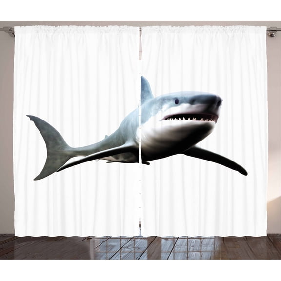 Ambesonne Shark Curtains 2 Panel Set, Wild Sea Creature Art, 108" x 108", Blue Grey White