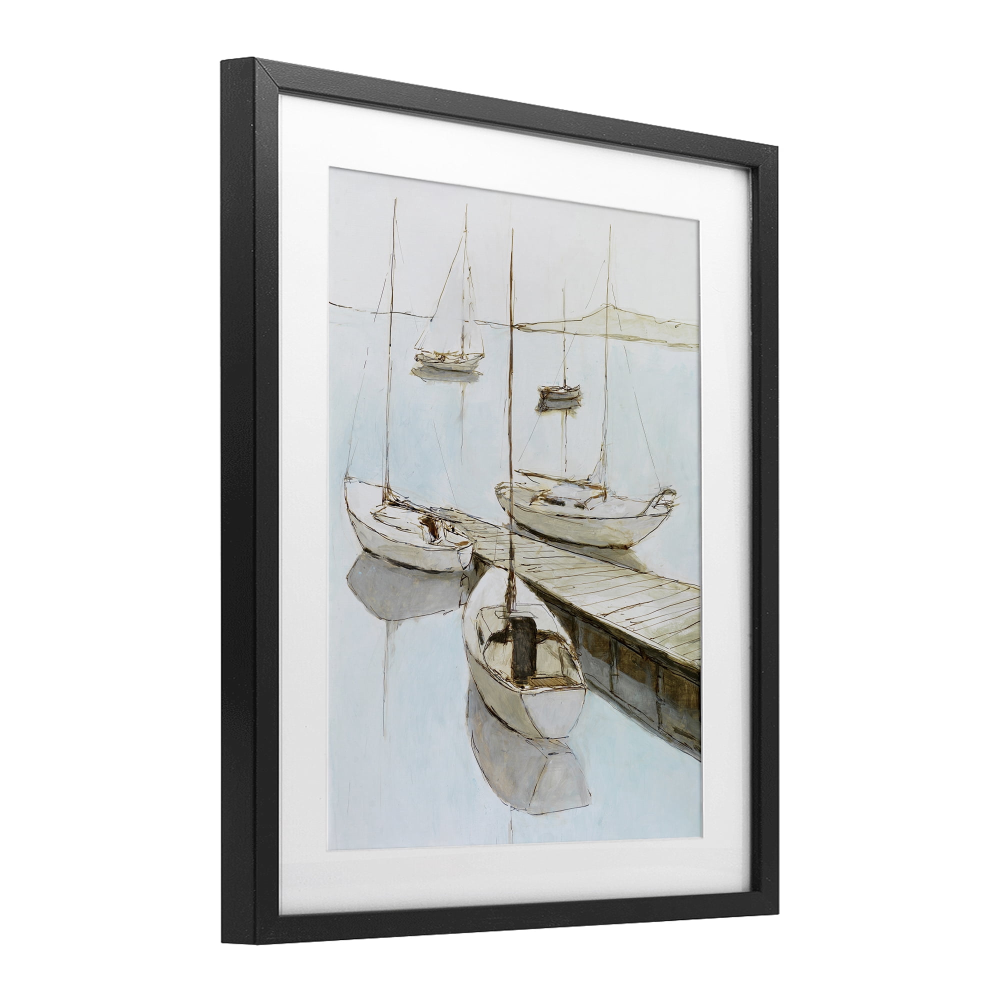 Stupell Industries Docked Sails Coastal Scene Black Framed Print Under Glass, design by Lorenzo Collective