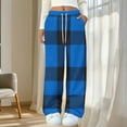 thumbnail image 4 of KyCheLot Warm Pajama Pants for Women Soft Fleece Color Block Elastic High Waist Drawstring Loose Pants with Pockets, 4 of 5