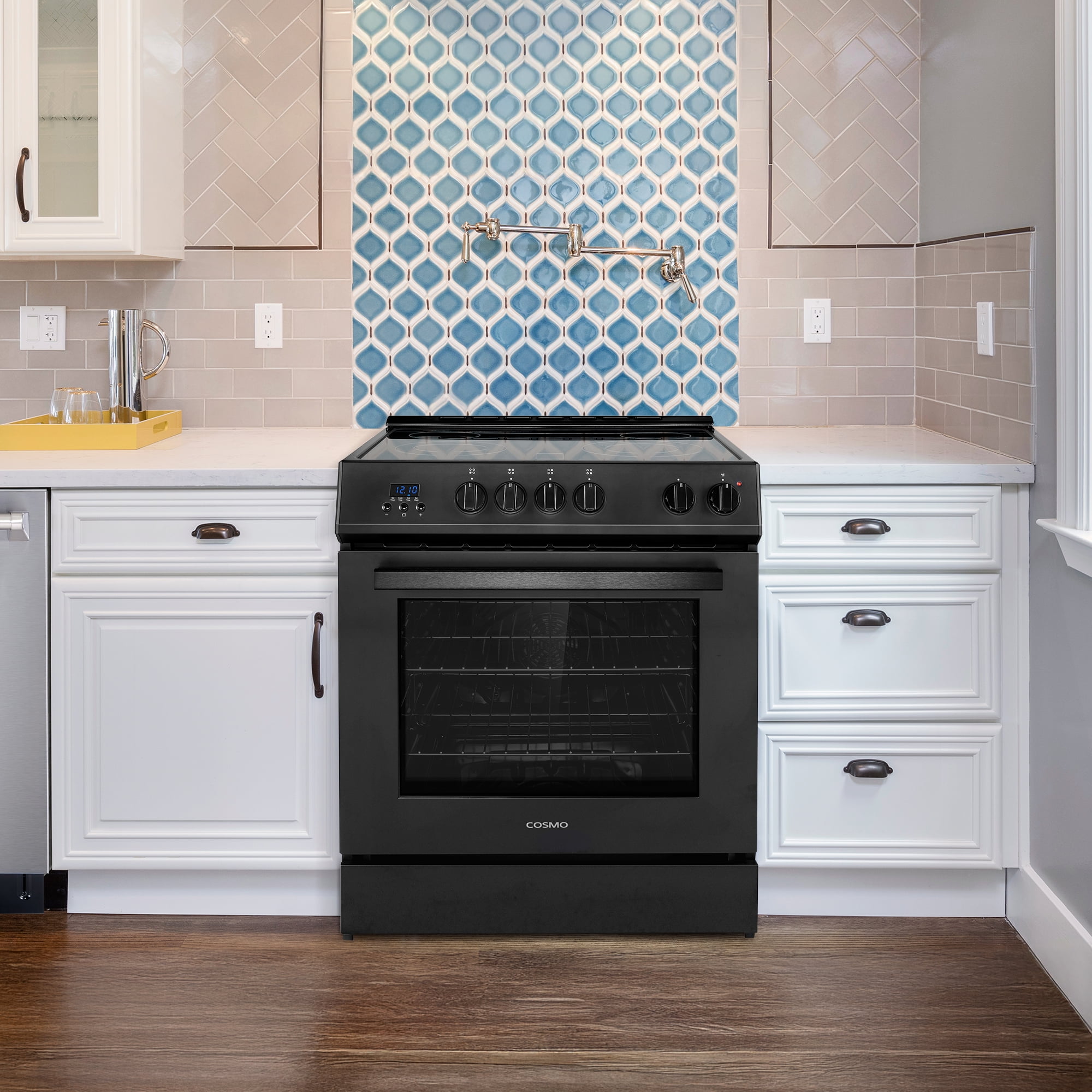 Cosmo 30 in. Stellar Collection 4.9 cu. ft. Electric Range, 4 Burners, Convection Oven in Matte Black