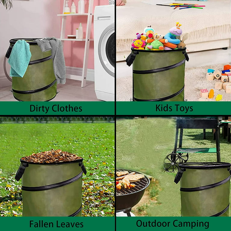 Sprinia 2-Pack 30 Gallon Collapsible Pop-Up Trash Can for Camping, RV -  Waste Yard Bag for Gardening Lawn/Leaf - 30 Gallon Each Bag, Green