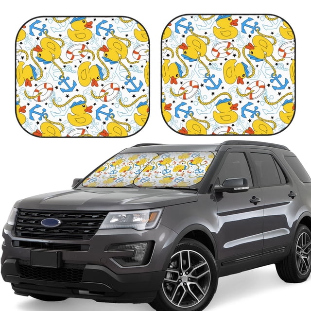 Vsdgher Ducks and Anchors Print Car Windshield Sun Shade, Reflective Sunshade Window Sunshade Sun Visor Protector Fit for Cars,Trucks,SUVs-Small