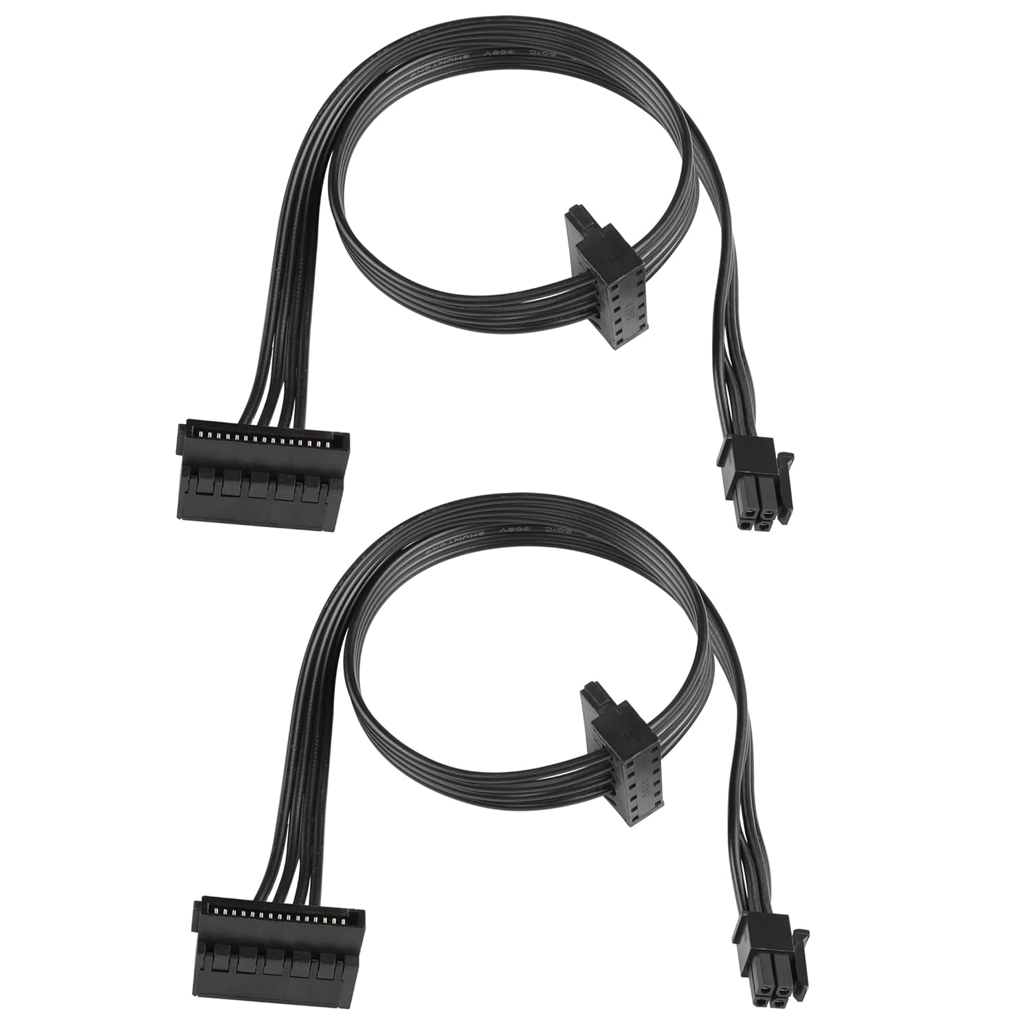 HRTGFD-Motherboard ATX Mini 4-Pin to 2X Right-Angle 15 Pin SATA Power Splitter Cable Apply for HDD、SSD、Optical Drives Sata Power Cable 45cm, 2-Pack