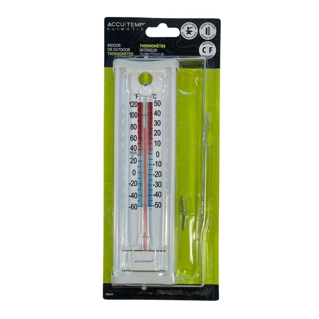 Accutemp thermomètre intérieur ou extérieur, support inclus, lectures de température en °C et °F, Blanc
