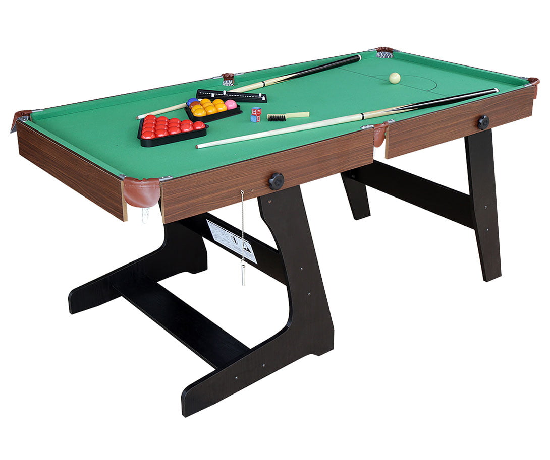 T&R sports 6 FT Pool Table Timber Foldable Billiard Table Childrens Fold Away Snooker Table Easy Storage Space Saver Game Table with Free Accessories Pack 