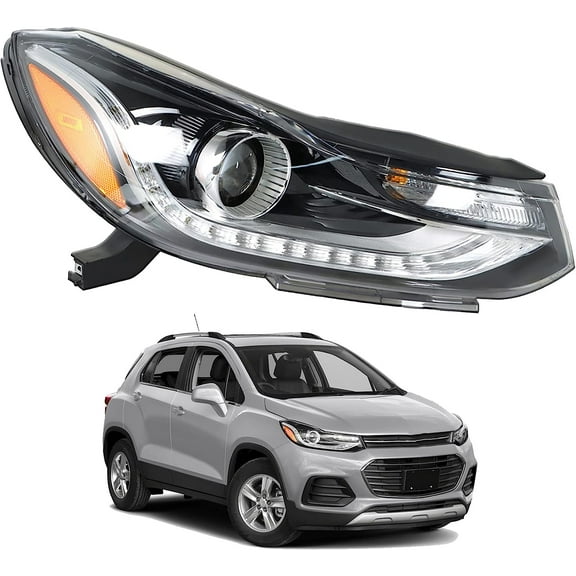 Headlight Assembly Black Housing Headlamp Clear Lens Right Side Projector with LED DRL Repalcement for 2017-2022 Trax