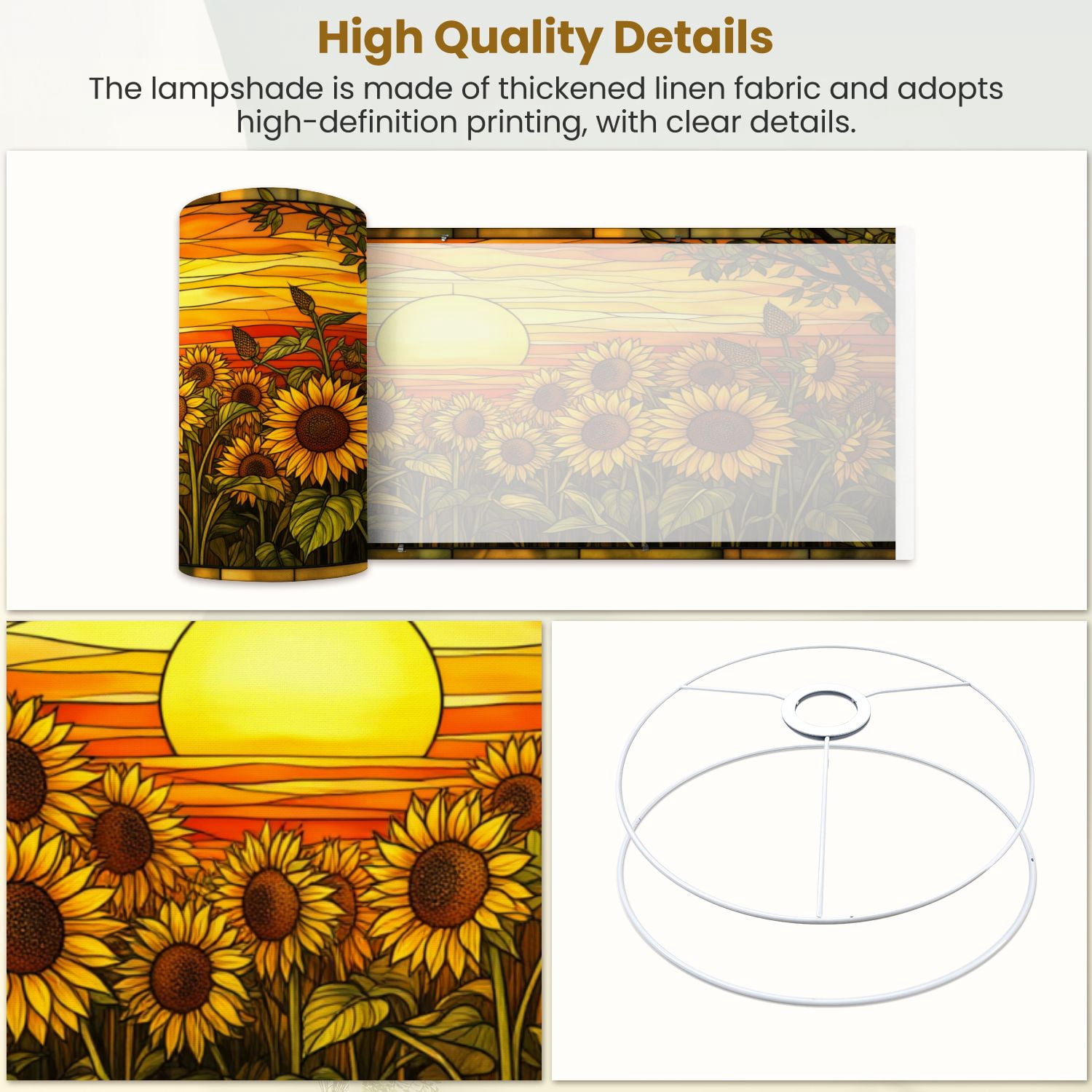 Lampshades 2 Pack Sunflower Field Sunset Stained Glass Warm Golden Sky Floral 13"x13"x10" Light Shade for Table Lamps Floor Lamp Shades Lampshade Replacement Easy Assembly