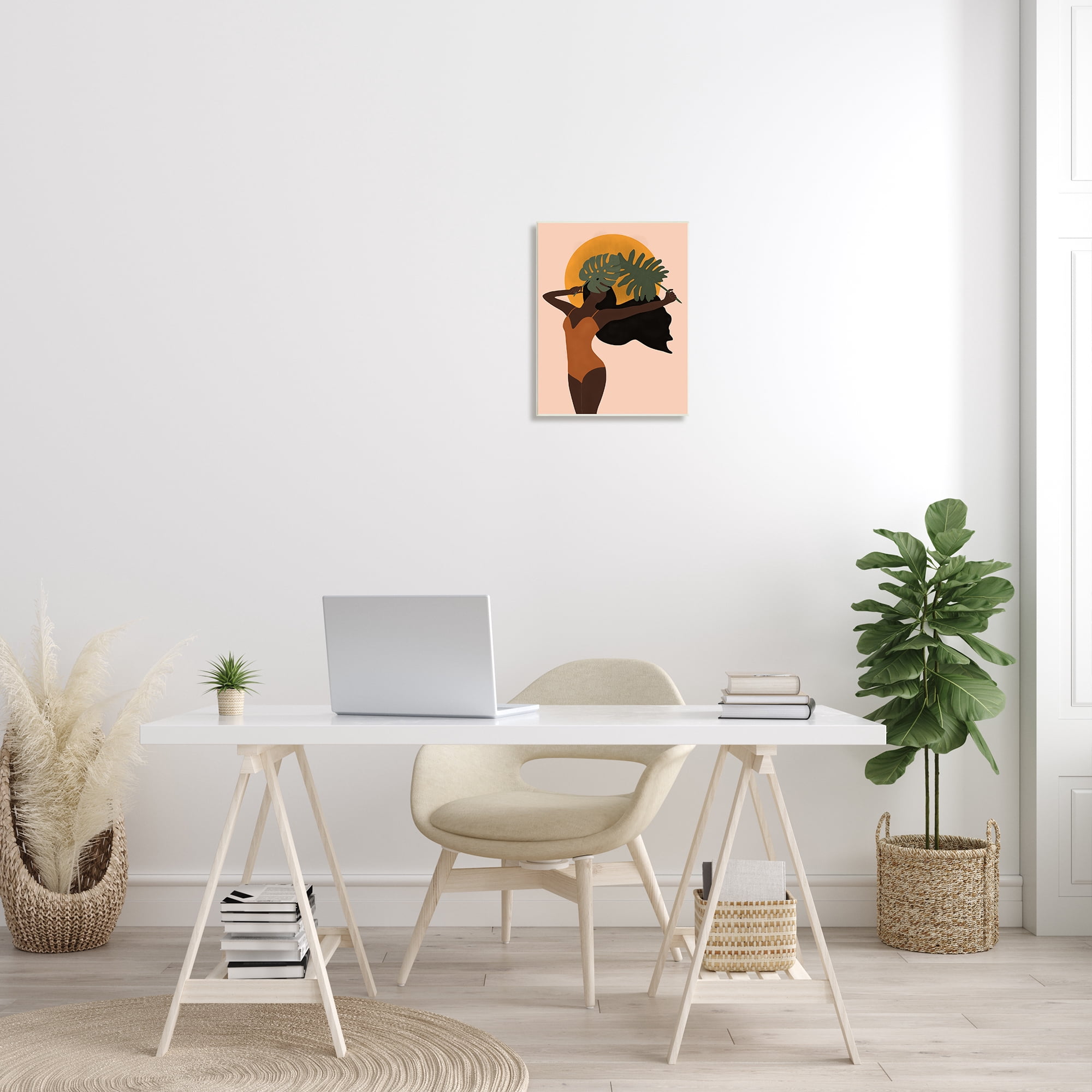 Stupell Industries Female Holding Tropical Monstera Leaf under Sun, 13 x 19, Designed by JJ Design House LLC
