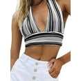 thumbnail image 1 of Dewadbow Women Deep V Neck Stripe Halter Crop Vest Backless Cami Tank Top, 1 of 6