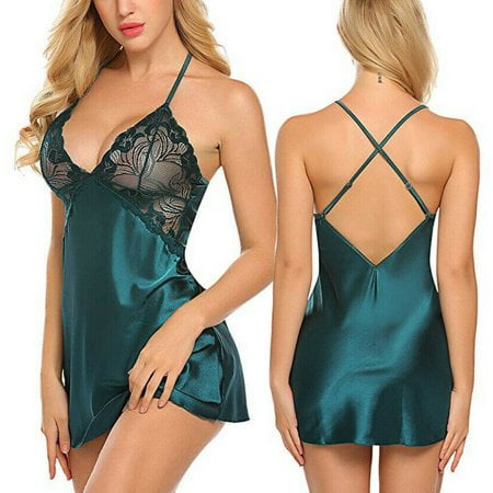 

Babibeauty Women Lace Lingerie Satin Sleep Dress Nightwear Babydoll Sleepwear